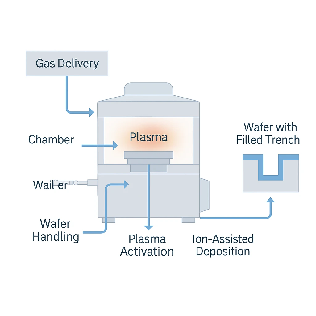 NineScrolls HDP-CVD System Modular Structure - Modular system architecture diagram showing chamber design, RF systems, gas delivery, and control modules