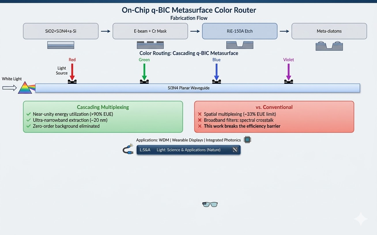 q-BIC metasurface color routing principle with cascading meta-diatom pairs on waveguide