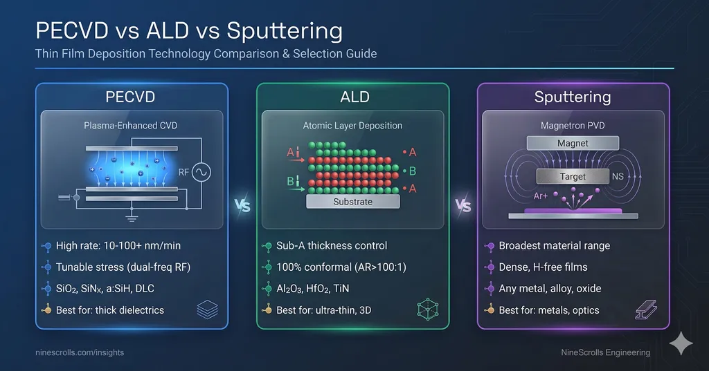 PECVD vs ALD vs Sputtering — How to Choose the Right Thin Film Deposition Technology