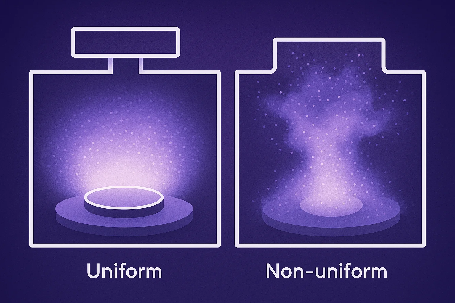 Plasma Uniformity Analysis - Visual representation of uniform vs non-uniform plasma distribution